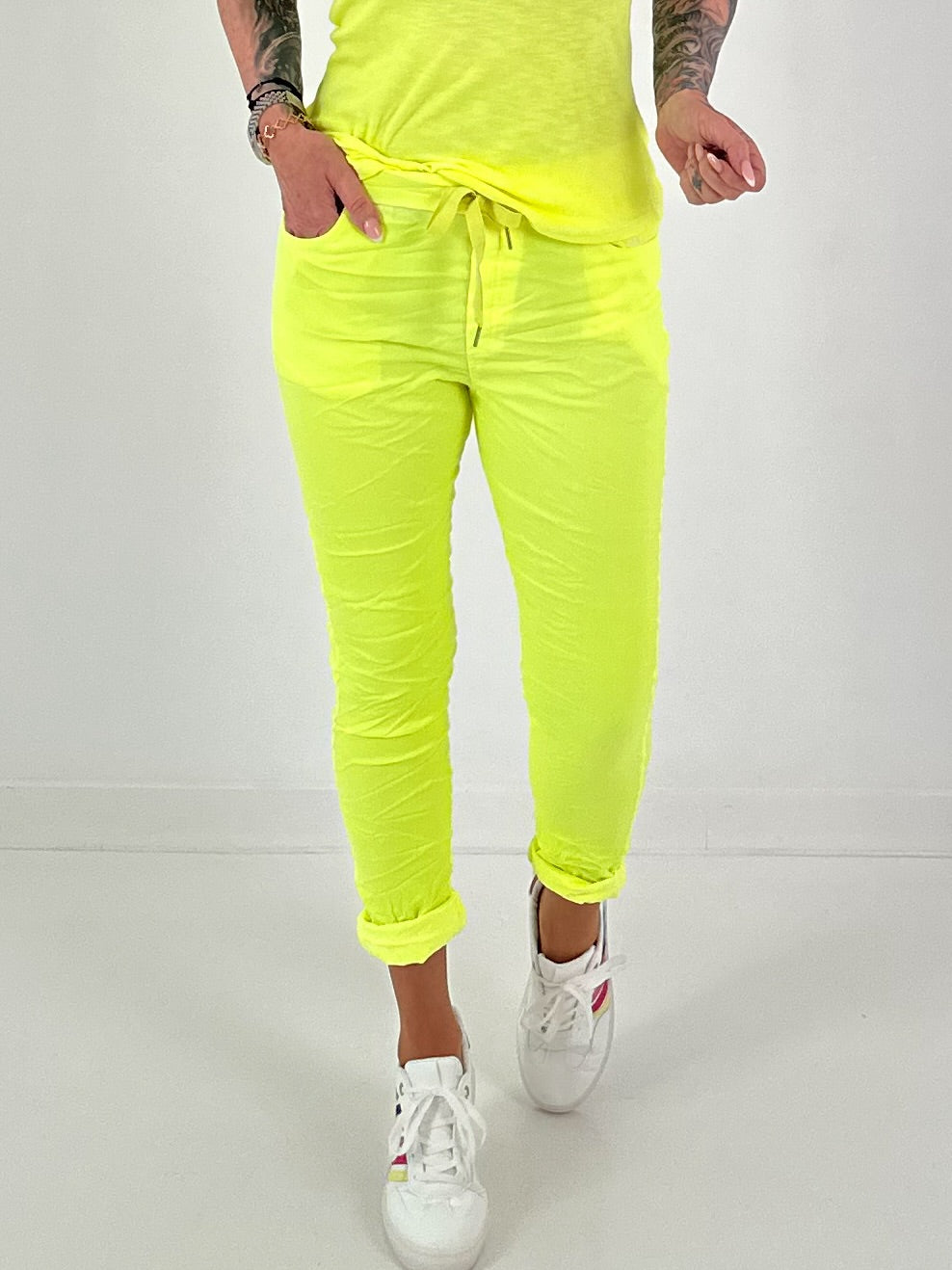 Hose im Knit-Look - neongelb