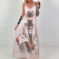 Long dress with a printed design and side pockets - beige-multicoloured