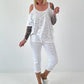 Shirt mit Cold Shoulder und Leo Strass - weiss