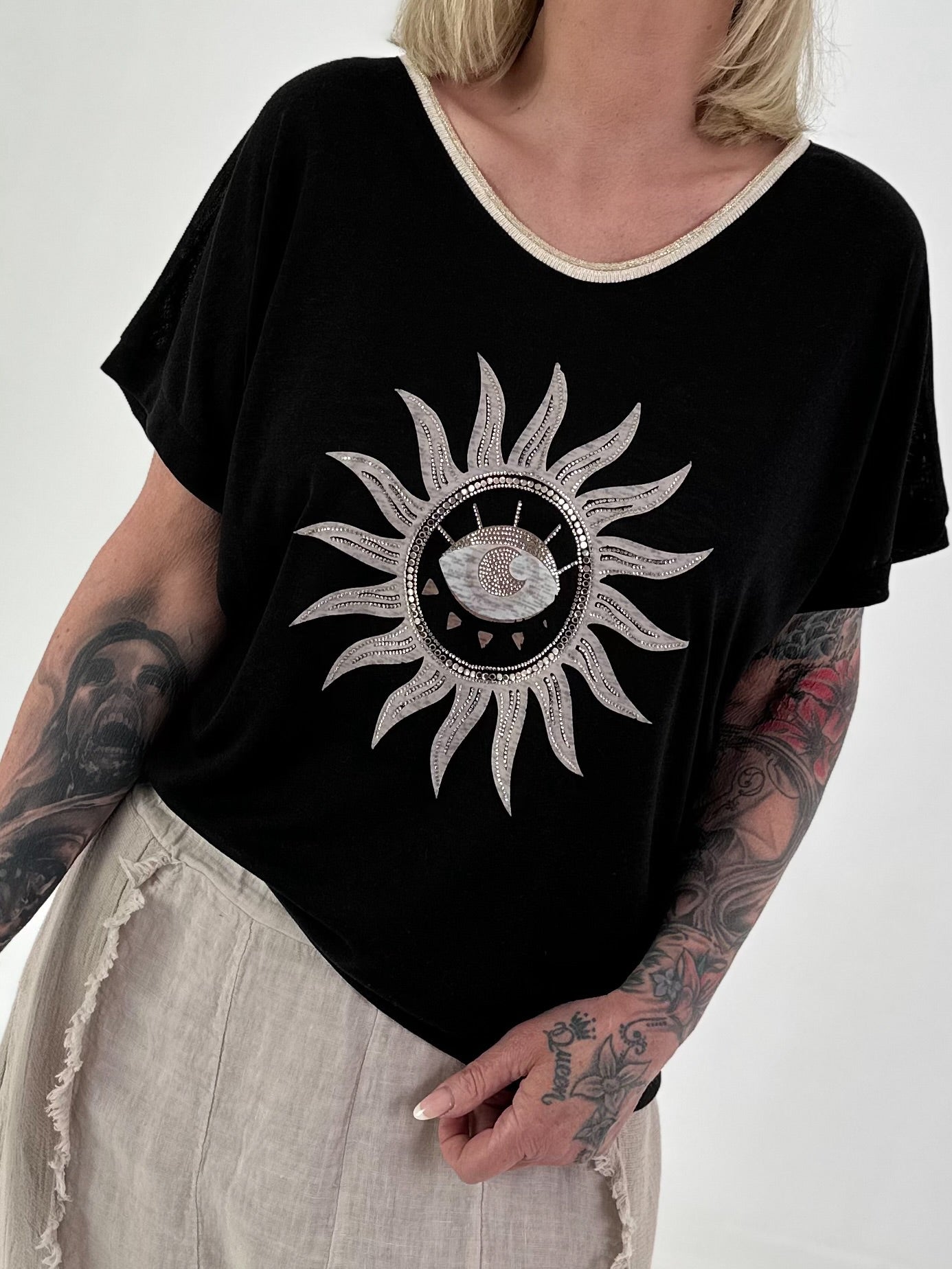 Fine knit shirt Sun with lurex - black