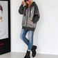Jacke im Materialmix mit Pailletten und Strasskreuz - anthrazit
