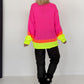 Pullover mit V-Ausschnitt - neonpink-mehrfarbig