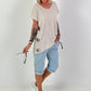 T-Shirt mit seitlichen Ösen - beige