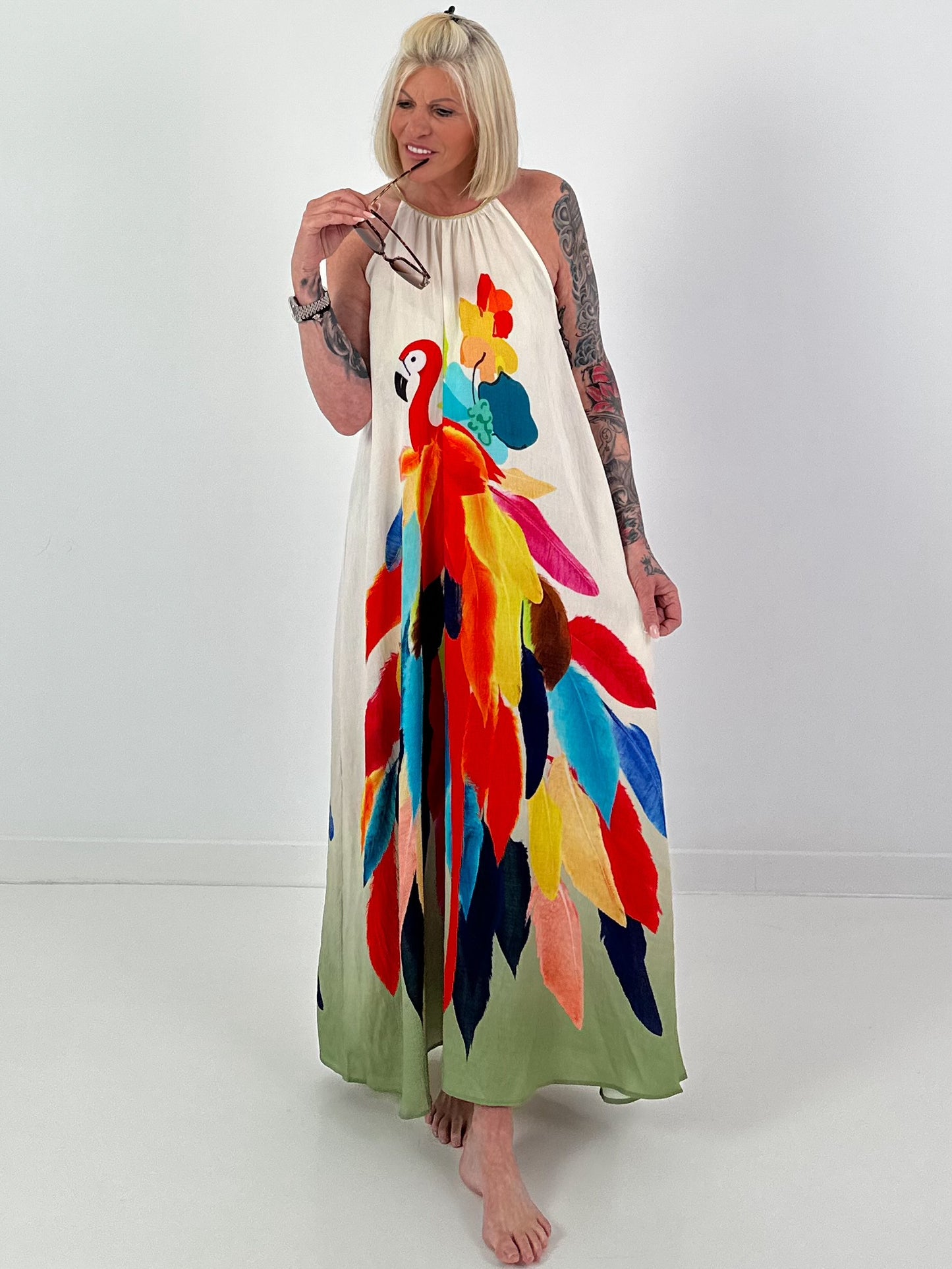 Kleid mit Print und Farbverlauf - khaki-mehrfarbig