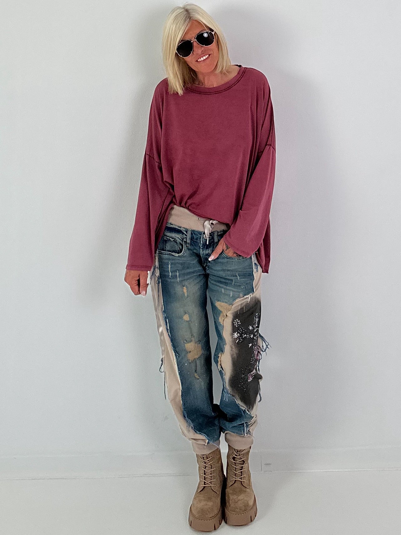 Oversized Shirt stone washed - burgunda