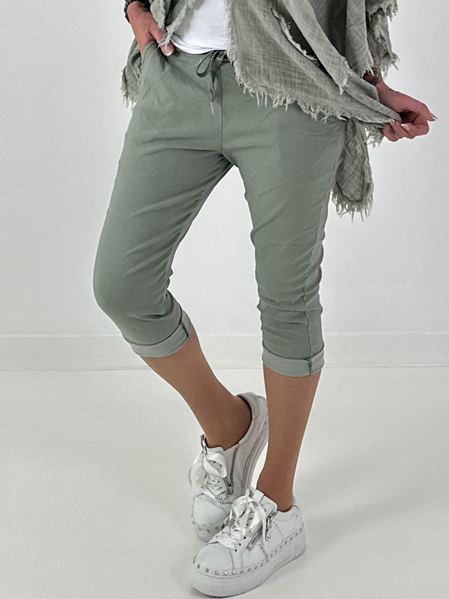 Capri Hose mit Bindeband - salbei