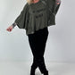 Oversized gebreid shirt met statementprint – olijf