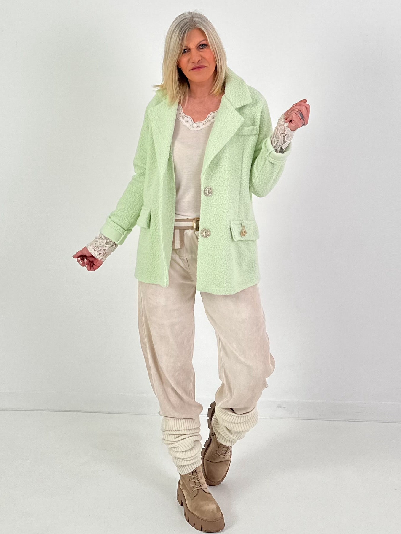 Bouclé Jacke - lindgrün