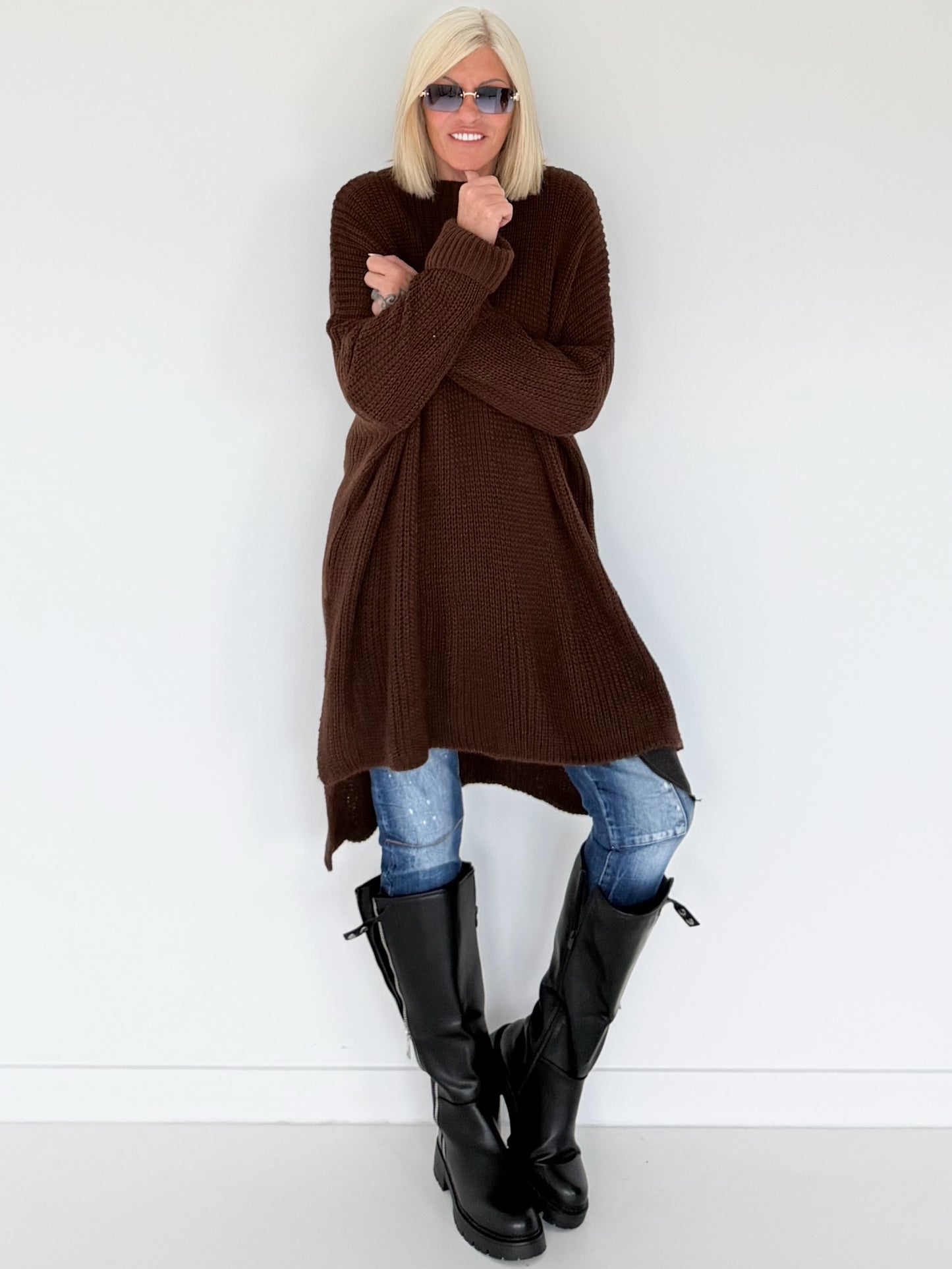 Long Strickpullover - schoko