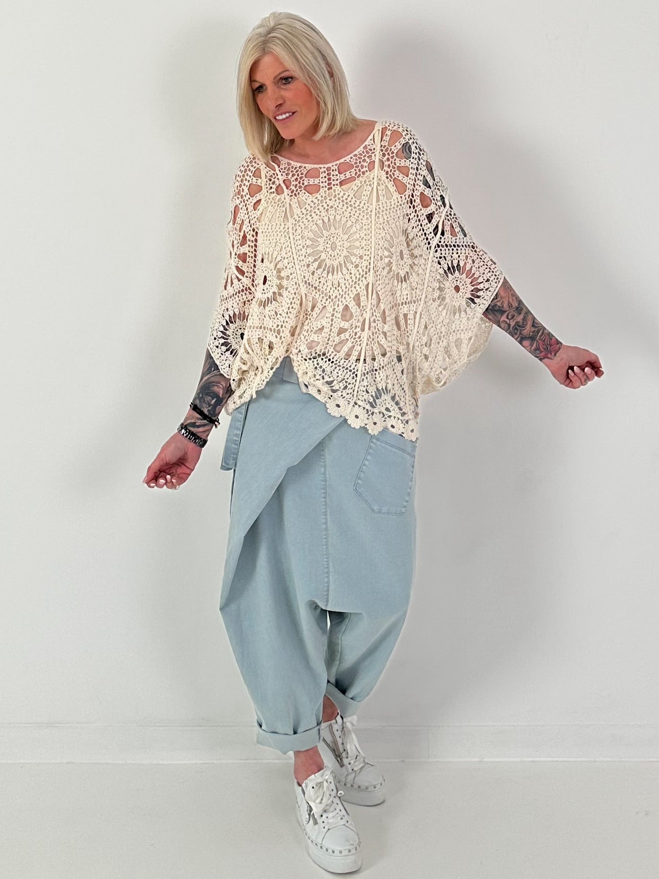 Häkelshirt mit Top - beige