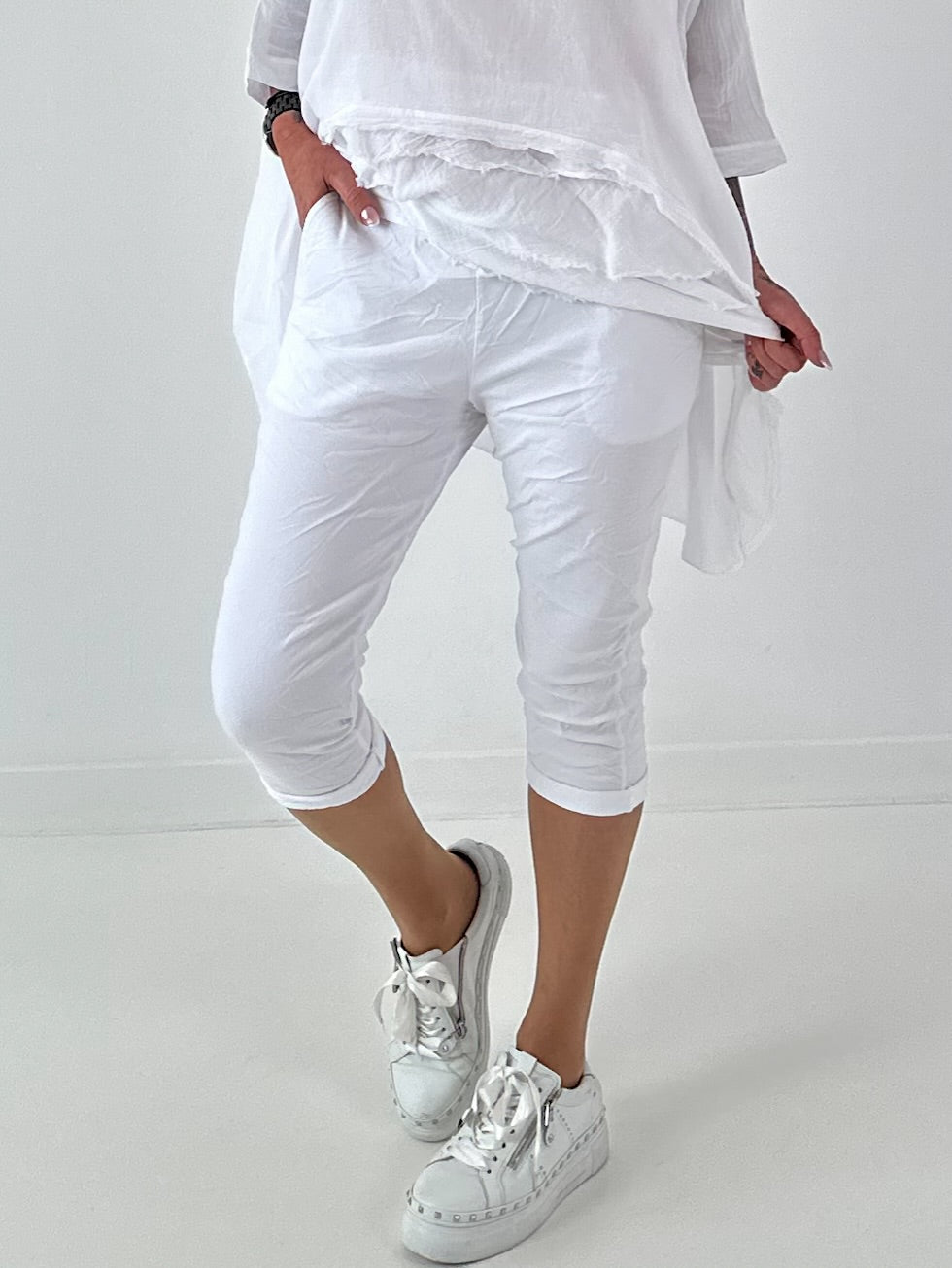 Capri Hose mit Bindeband - weiss