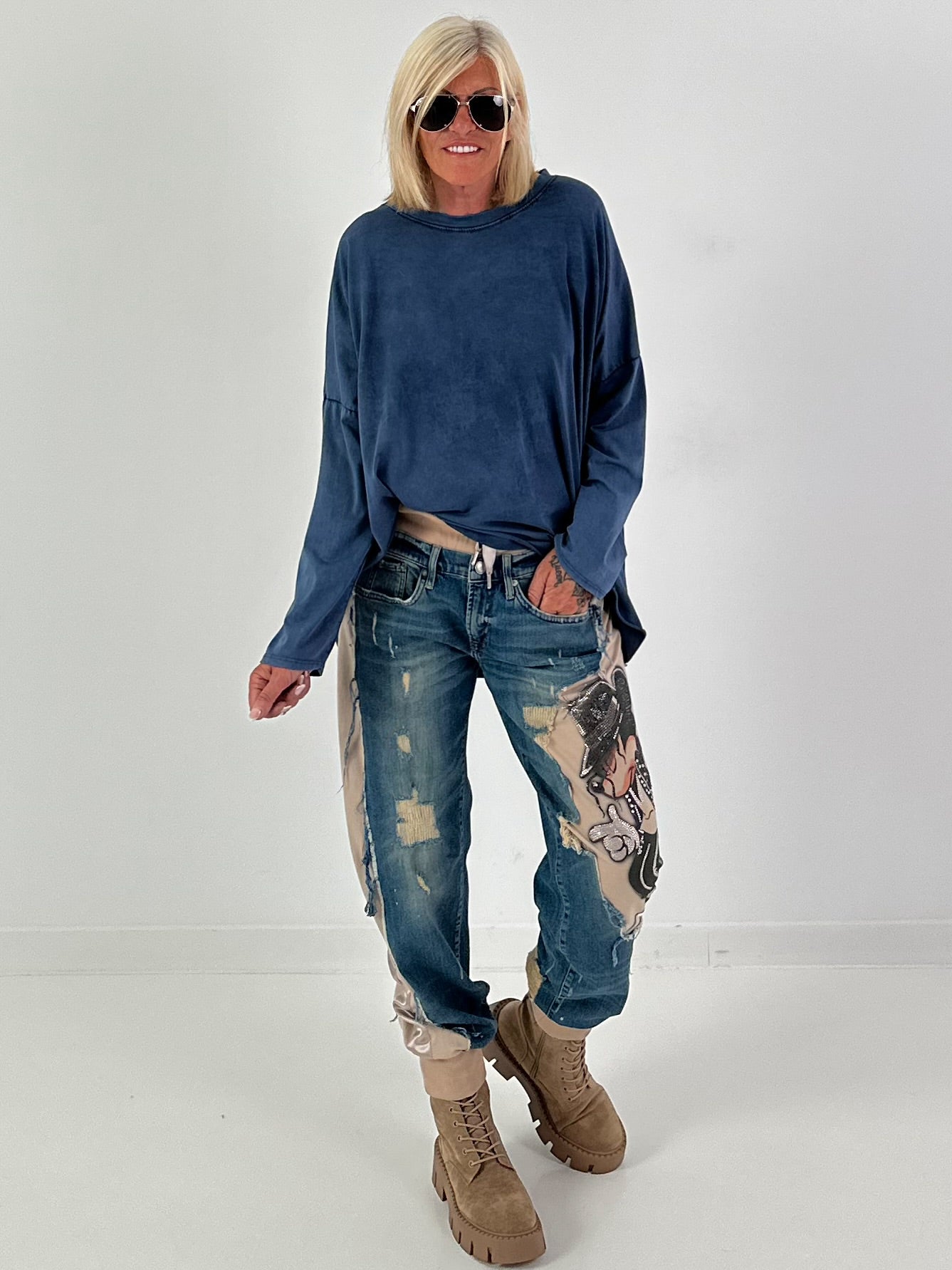 Oversized Shirt stone washed - blau