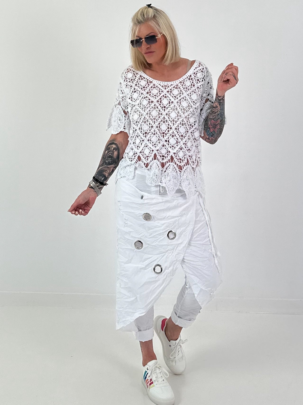 Häkel T-Shirt mit Muster - weiss