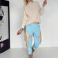 Sweathose im Materialmix - hellblau -beige