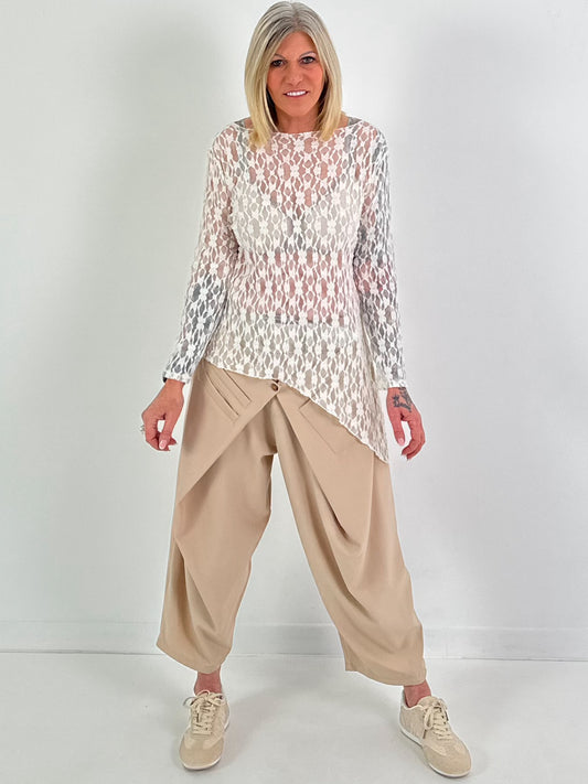 Spitzenshirt mit Muster - creme