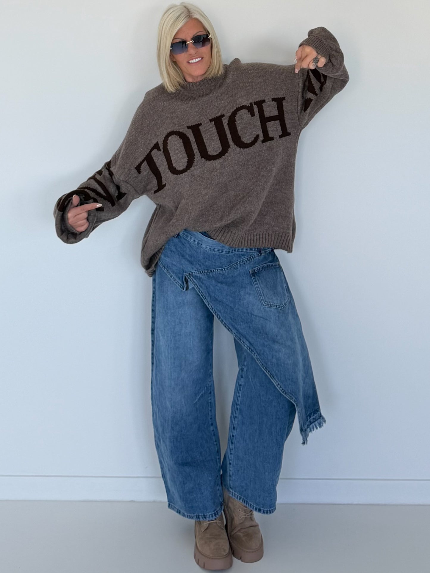Oversized Strickpullover Dont Touch Me - taupe-mokka