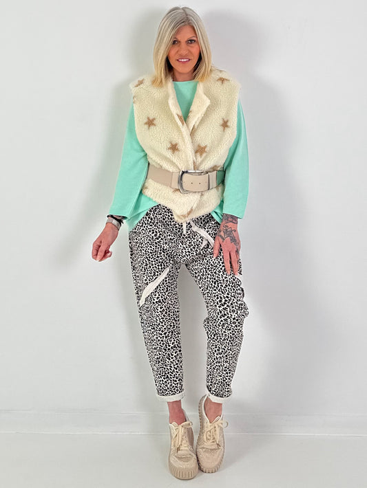 Teddy Weste mit Sternen - creme-beige