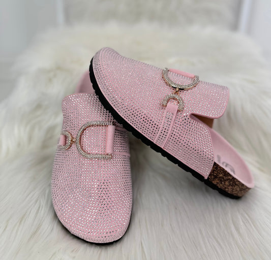 Mules with rhinestones - pink