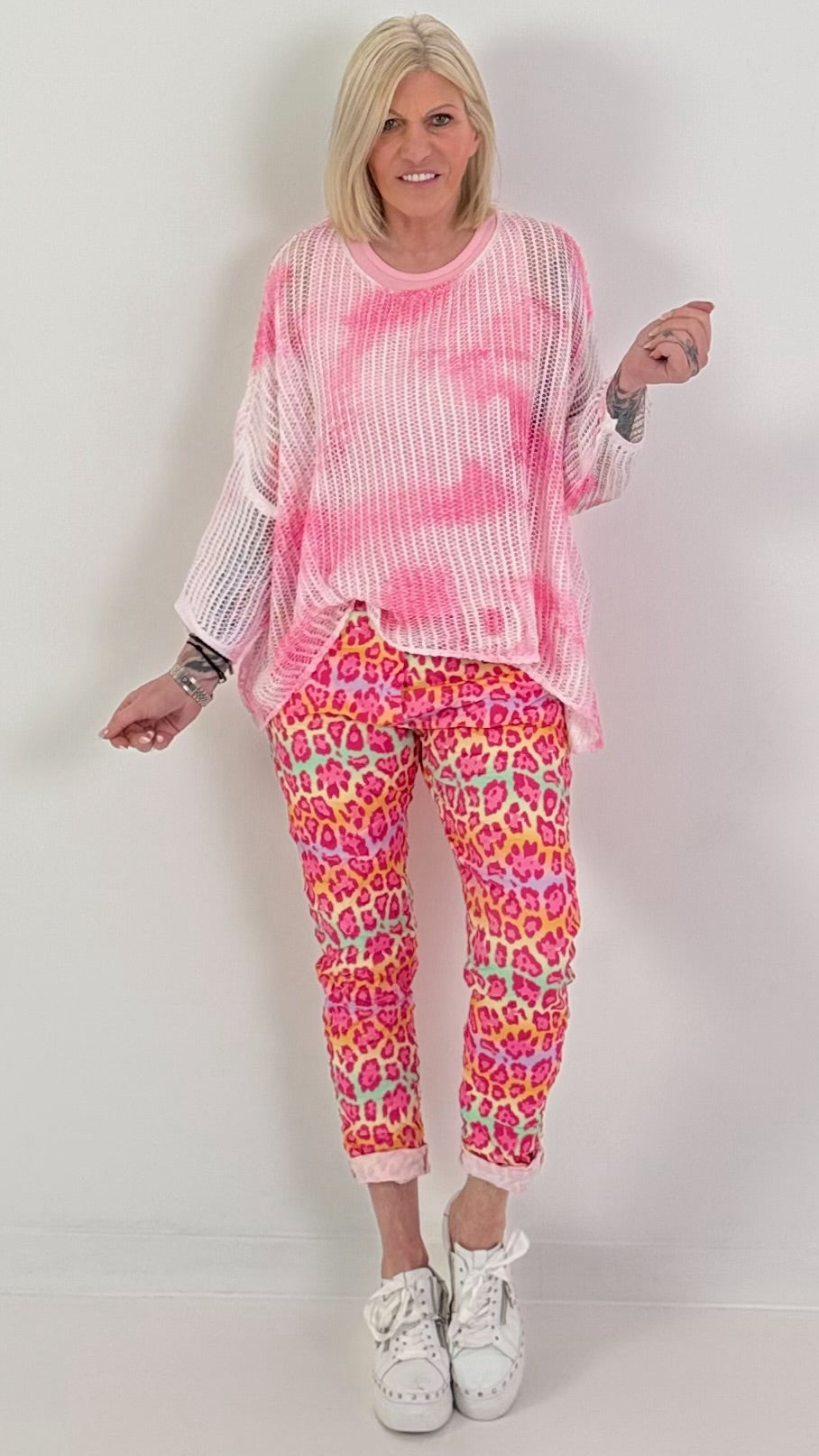 Batik Häkelpullover - pink