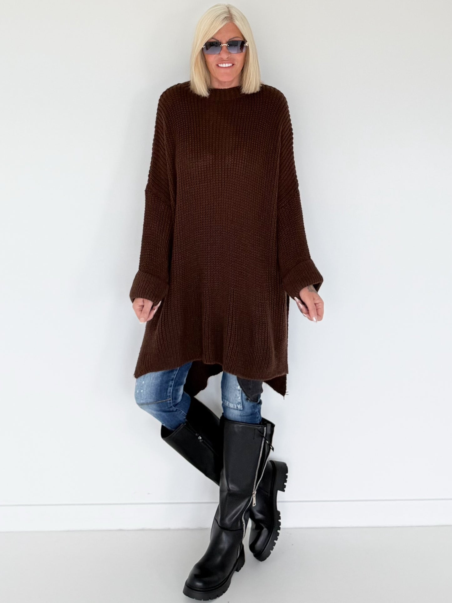 Long Strickpullover - schoko