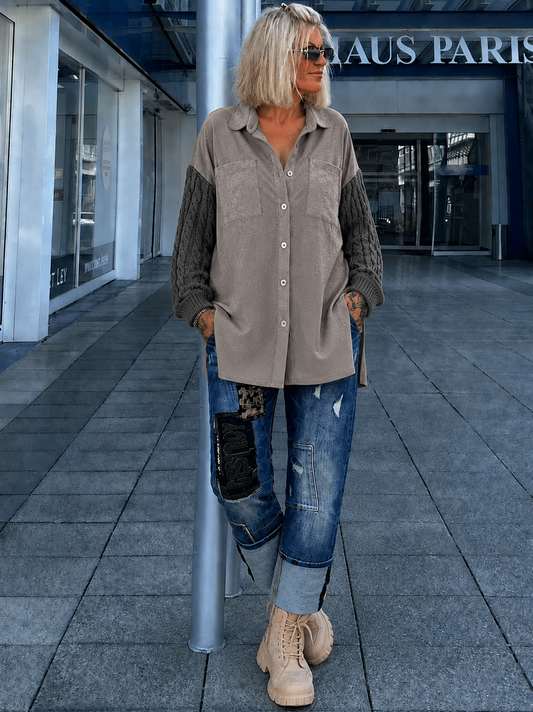 Lässiges Wildleder-Optik Hemd mit Strickarm - taupe