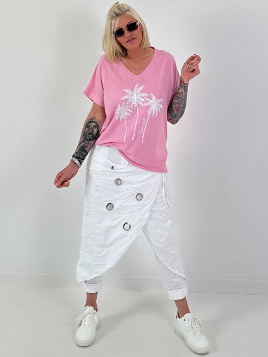T-Shirt mit Glitzerpalmen - rosa