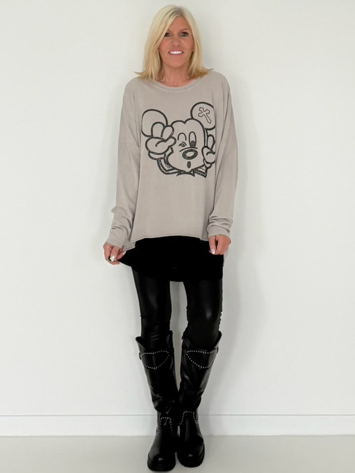 Oversized Shirt mit Paillettenprint - stone-washed-beige