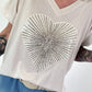 T-Shirt with Rhinestone Heart - beige