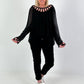 Silk tunic with crocheted neckline - black