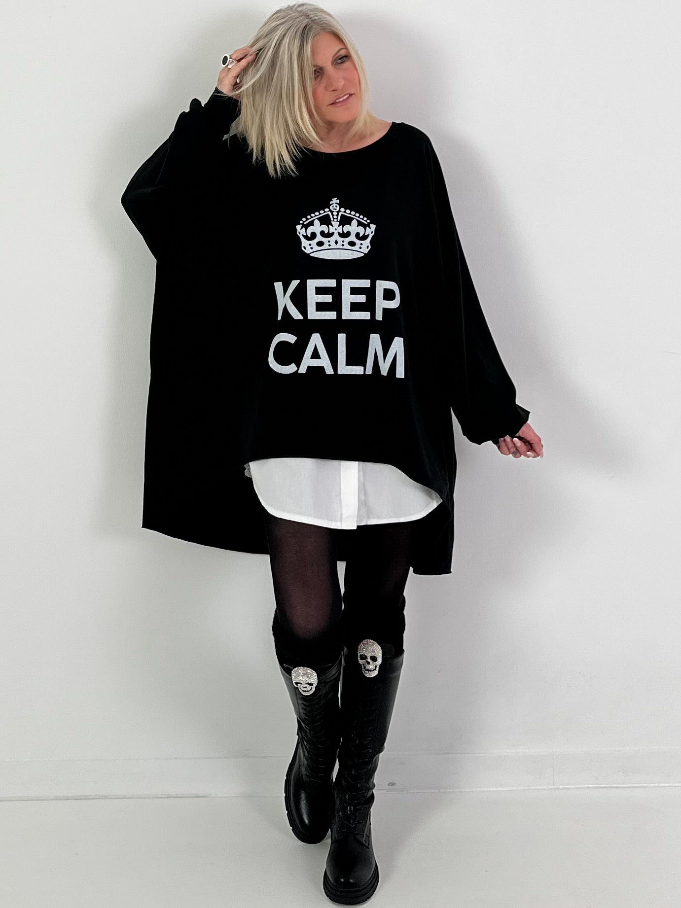 Oversized shirt model "KEEP CALM" - black