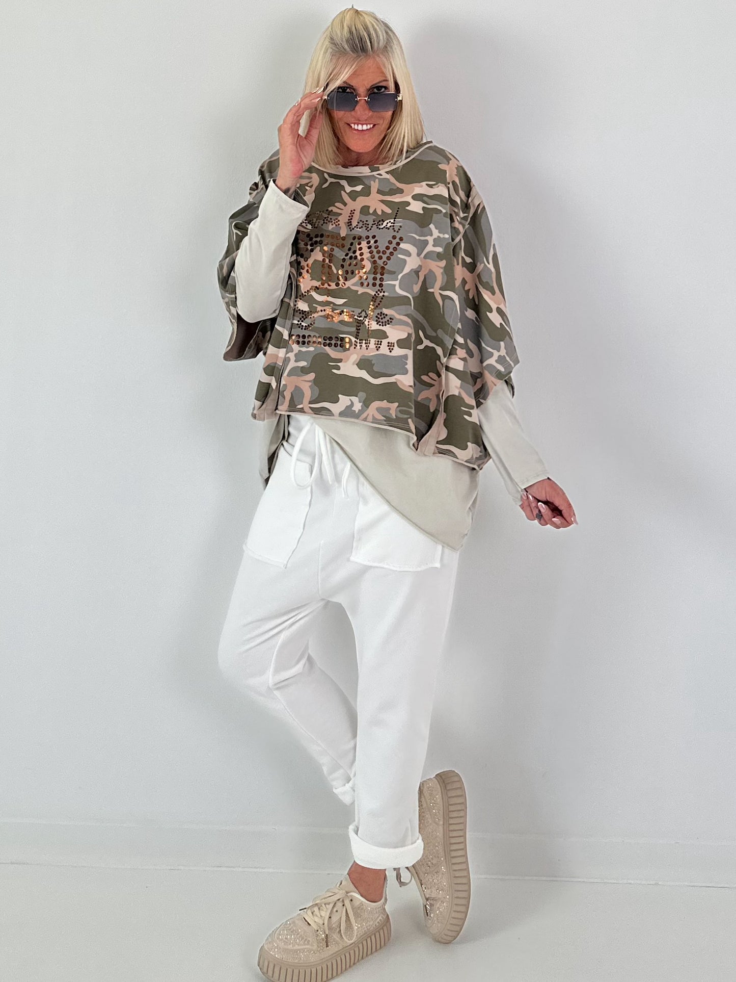 Sweatshirt Baggy mit aufgesetzten Taschen - weiss