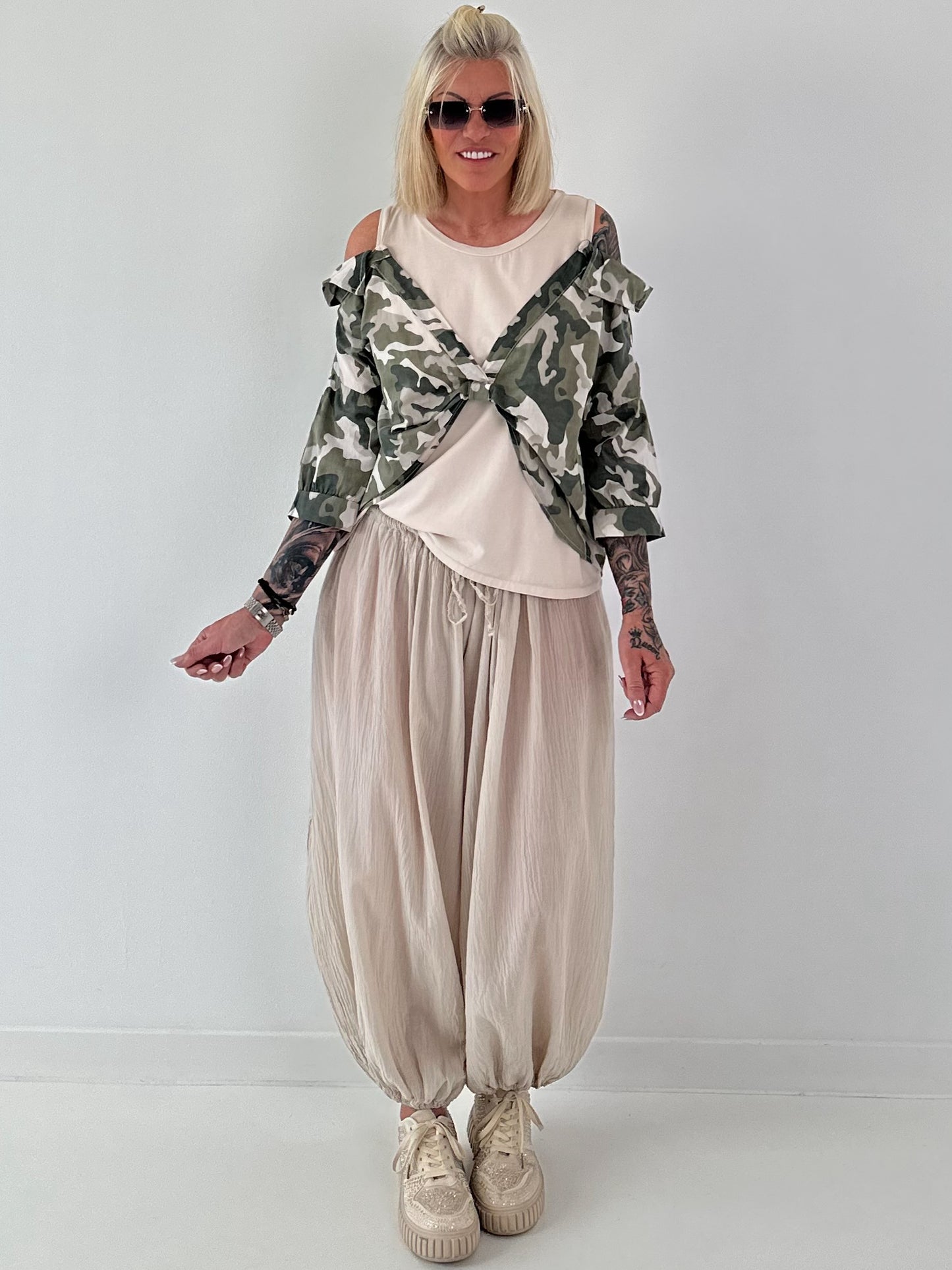 Tunic with integrated top - camouflage-beige-khaki