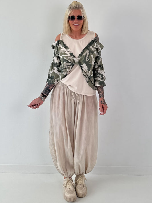 Tunika mit integrierten Top - camouflage- beige-khaki