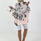 Oversized Batik Leinen Shirt - weiss-neonorange-dunkelbraun