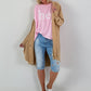 Linen short coat with eyelets - camel