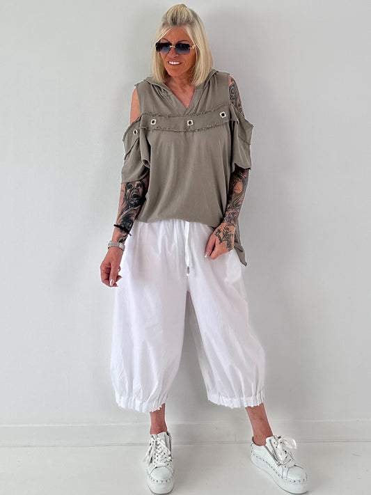 Hoodie Shirt mit Cut Out Shoulder - taupe