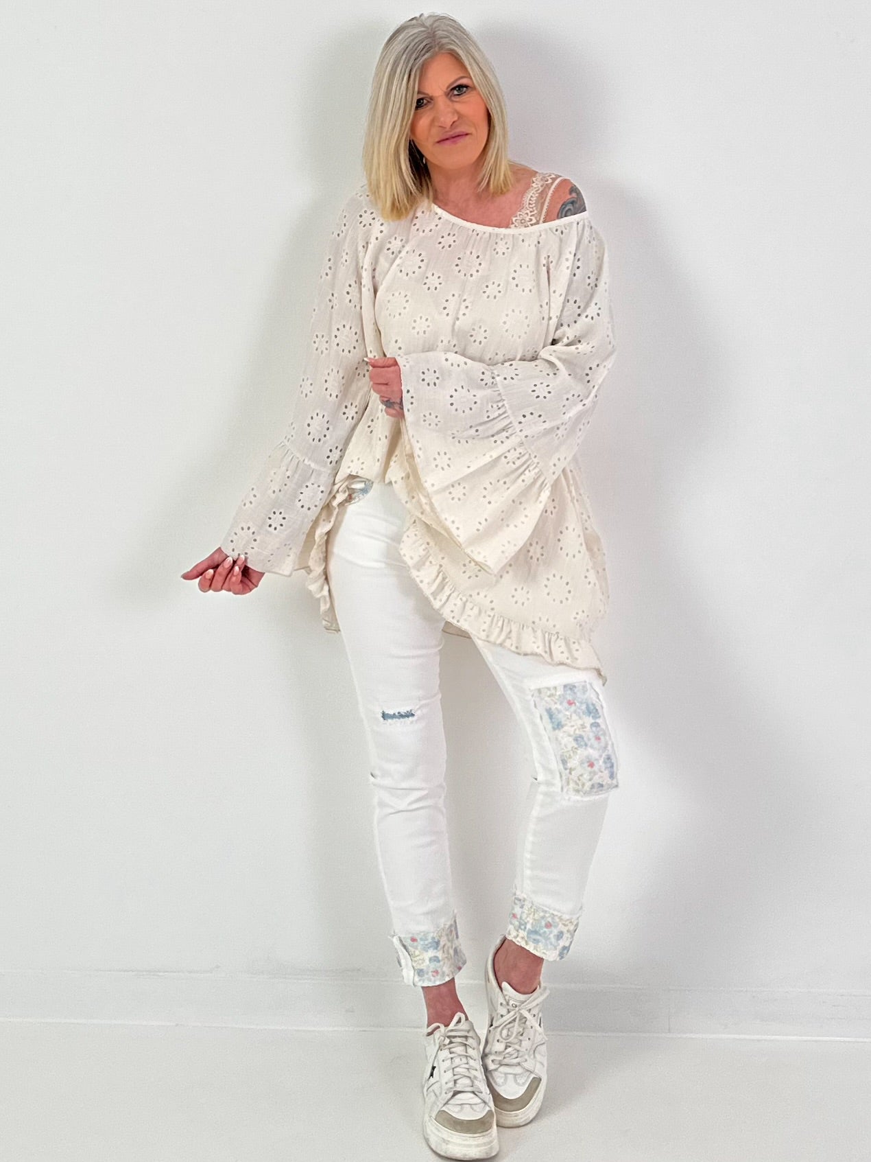 Tunika/Kleid mit Lochstick - beige