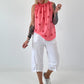 Striped top with ruffled collar - taupe-dark brown