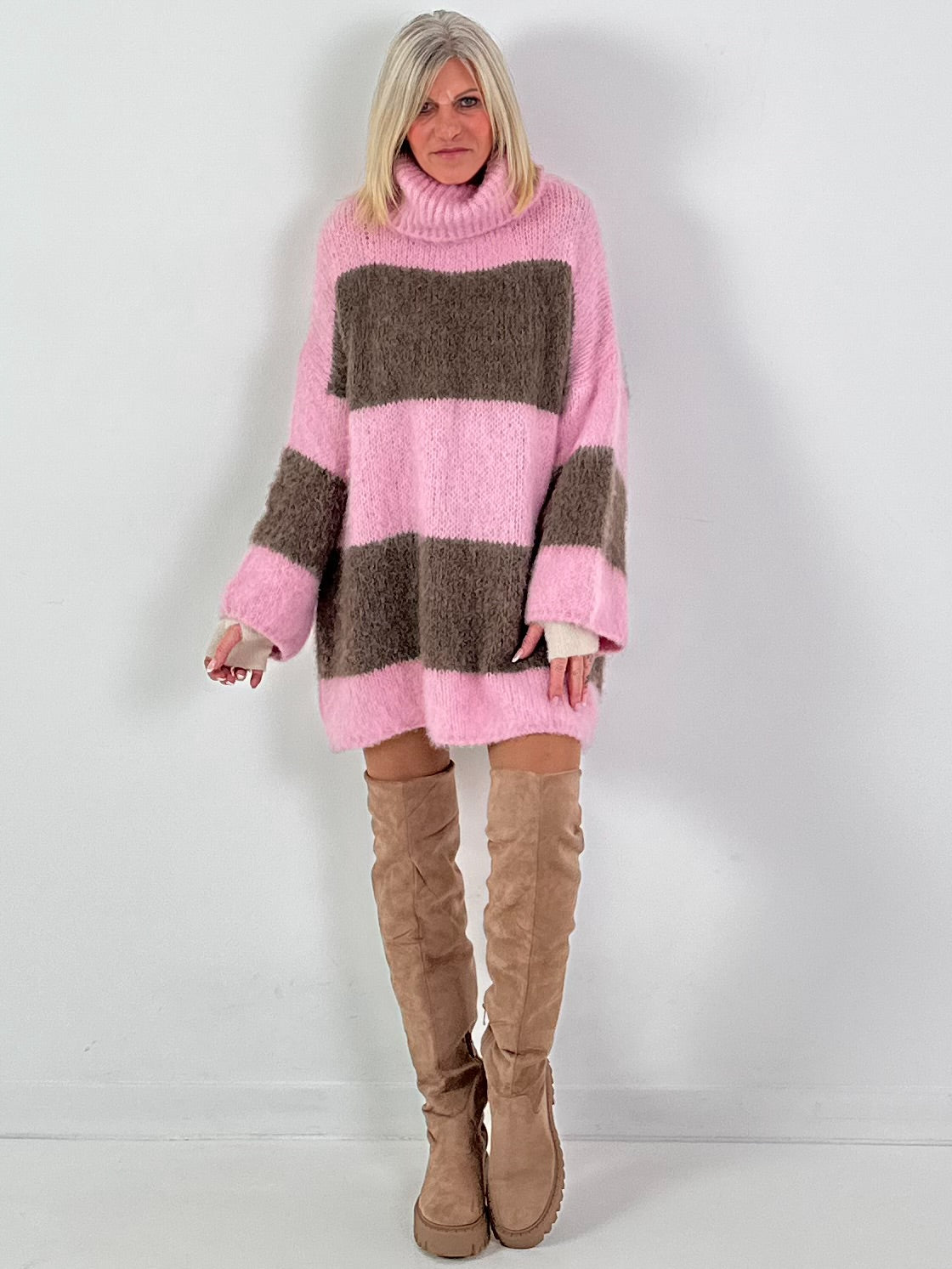 Lange trui/jurk model "Velvet Flow" - roze-taupe