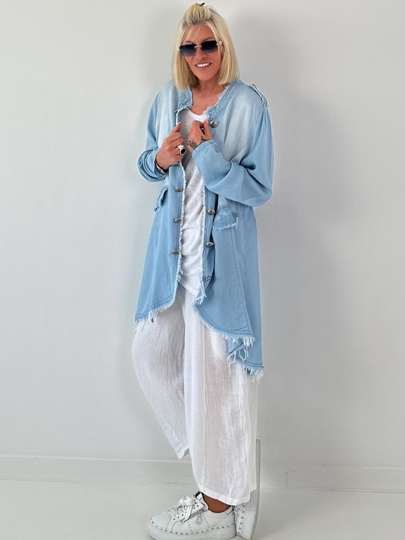 Oversized Leo Linen Military Coat - Khaki