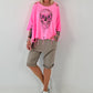 Oversized Shirt mit Cut Outs und Skull - neonpink