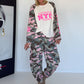 Sweater with camouflage sleeves and 3D print - beige-olive-multi-coloured