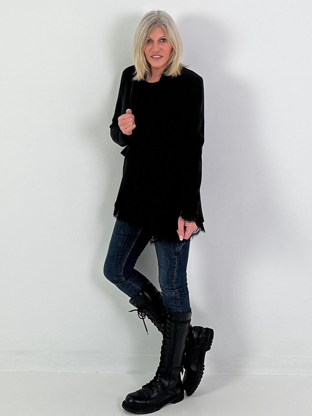 Blazer met kanten details - zwart