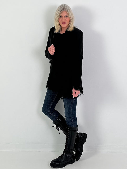 Blazer met kanten details - zwart
