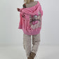 Stylische Sweatshirt Jacke mit großem Rückenpatch Dollar- rosa