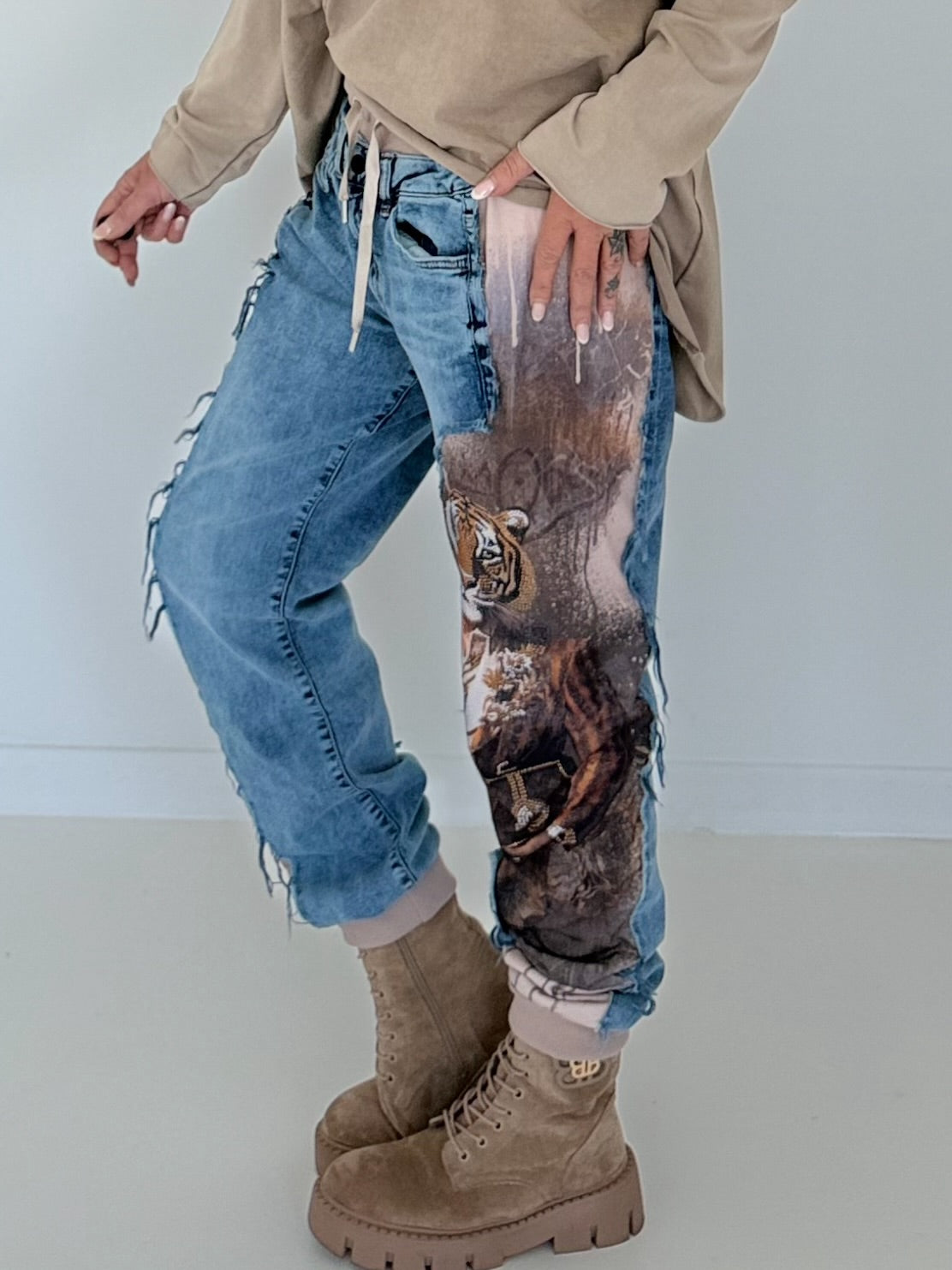 Jogg-Jeans im Used Look Tiger - denim