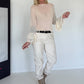 Mesh Shirt mit Punkten und Volantärmeln - beige