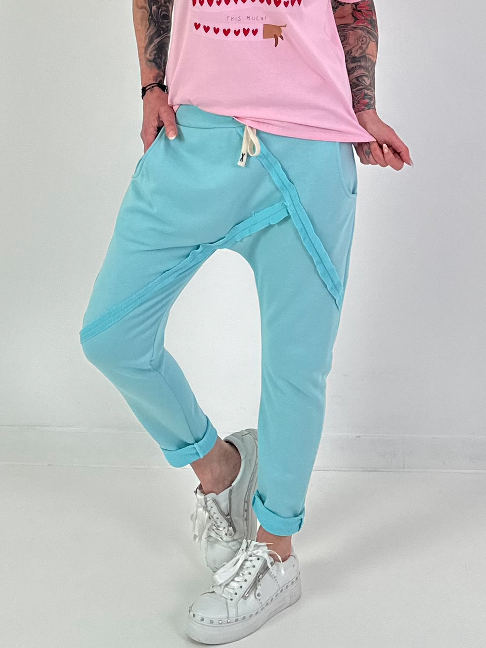 Baggy Hose mit Linksnähten - türkis