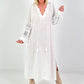 Linen Dress with Crochet Inserts - White