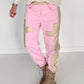 Sweathose im Materialmix - rosa-beige